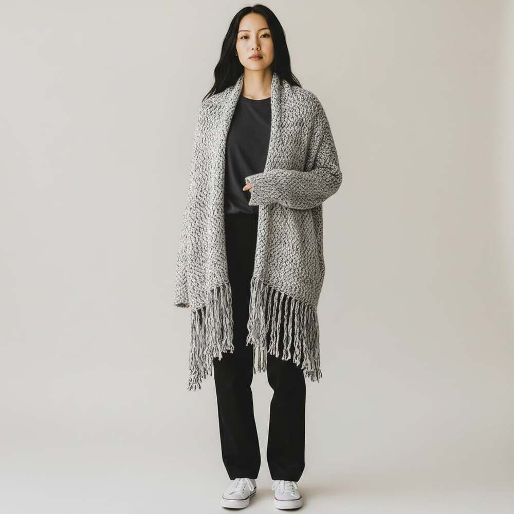 Umgee BOHO Tassel Fringe Chunky Knit Open Front Cardigan Women Size S/M